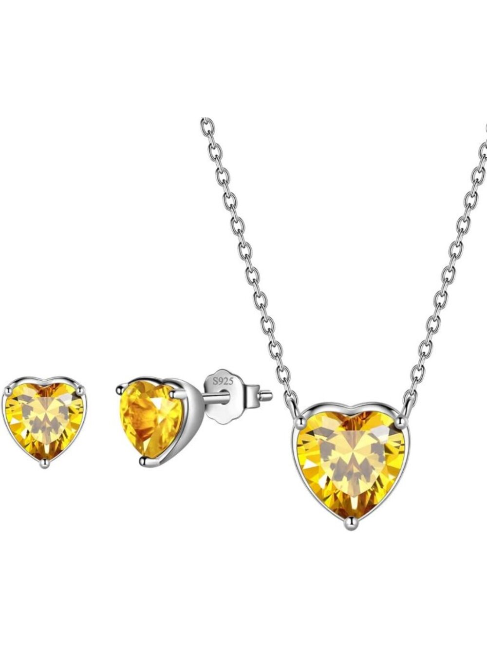 925 Sterling Silver Birthstone Heart Necklace & Earrings Set - Crystal Wedding